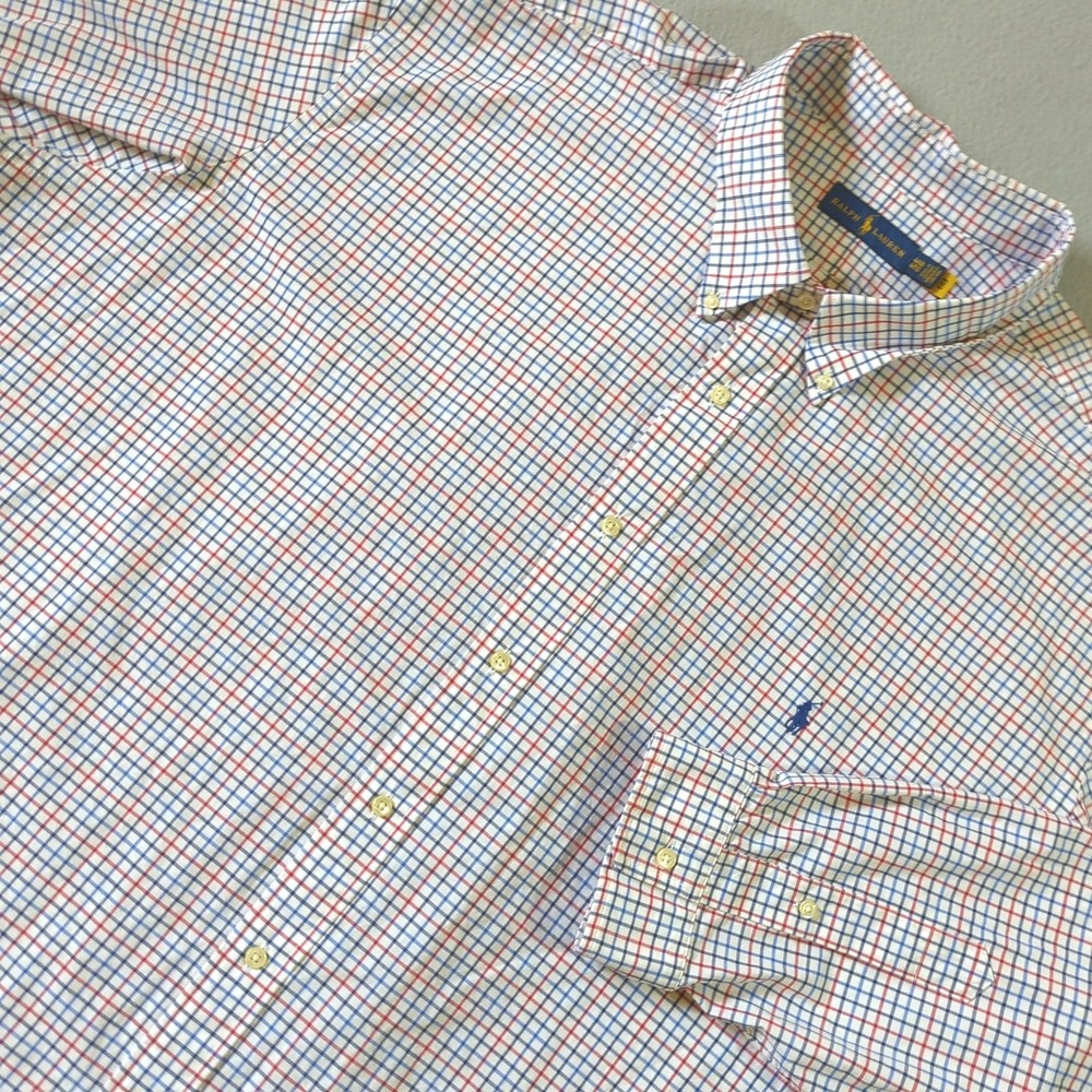 Ralph Lauren Mens 4XB Big & Tall Tattersall Check Button‎ Down Shirt Red Blue